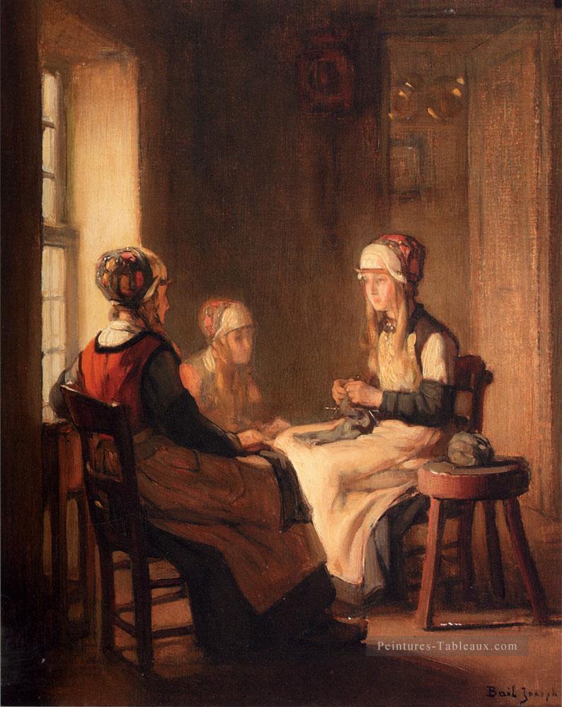 Un intérieur avec Marken Girls tricotant Joseph Claude Bail Peintures à l'huile